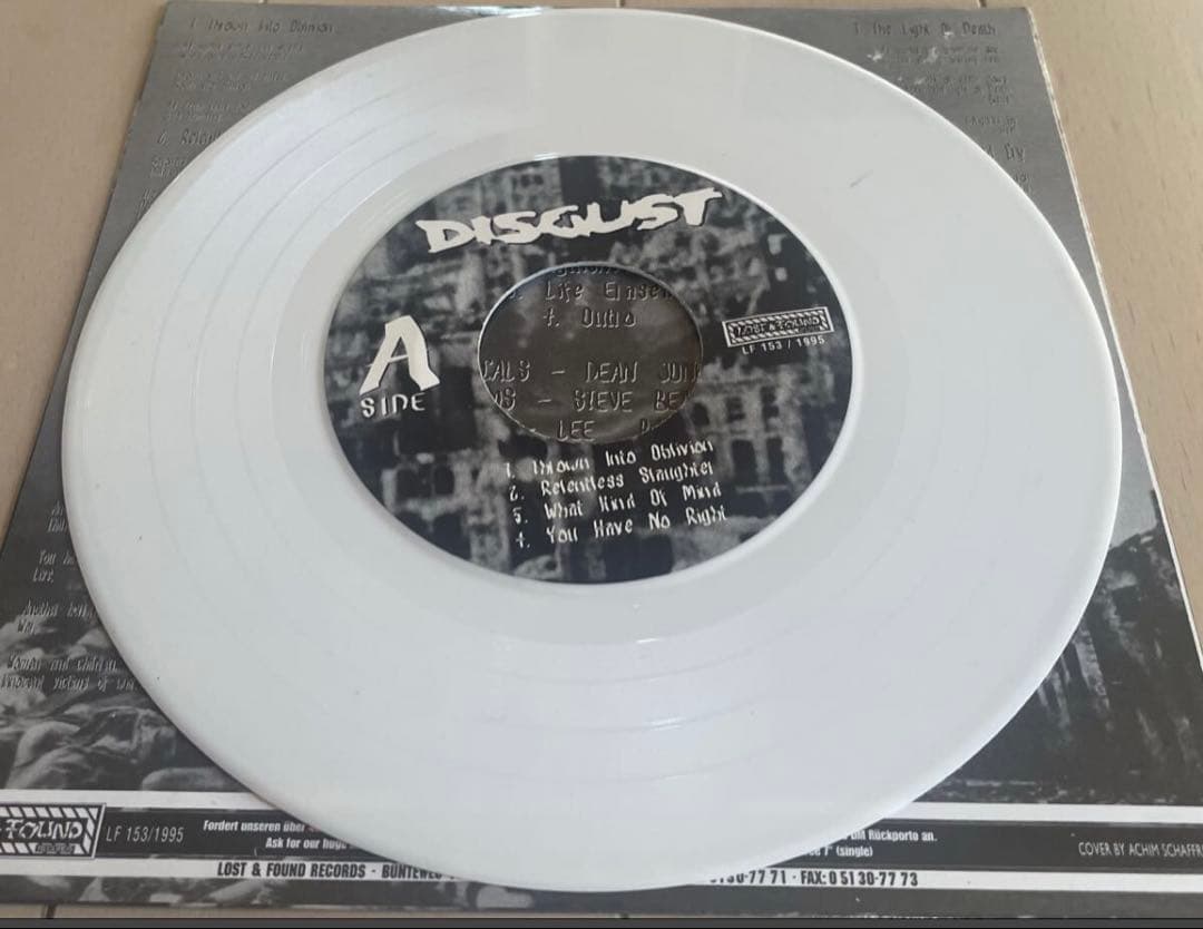 Disgust - Thrown Into Oblivion - Rare White Vinyl 7" EP (1995 Lost & Found)