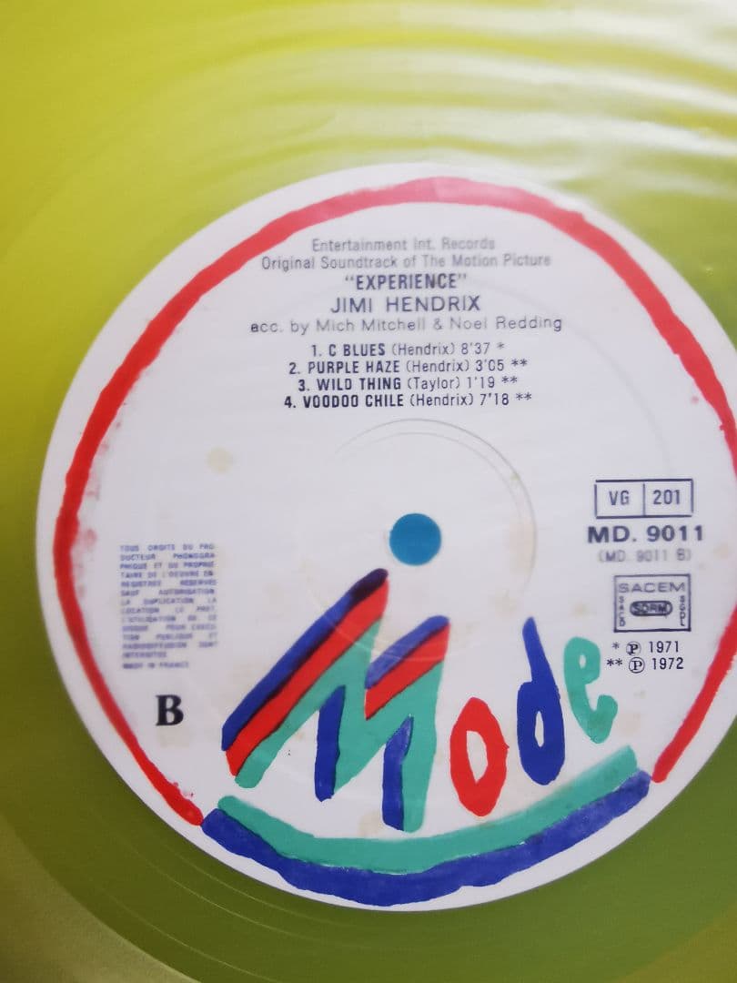 Jimi Hendrix Experience Experience Soundtrack LP Yellow Vinyl France Import