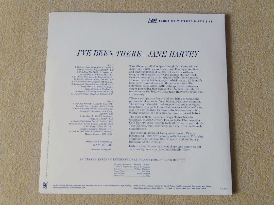 Jane Harvey - I've Been There Japan LP Vinyl Jazz Vocal Ray Ellis 1964 Recording