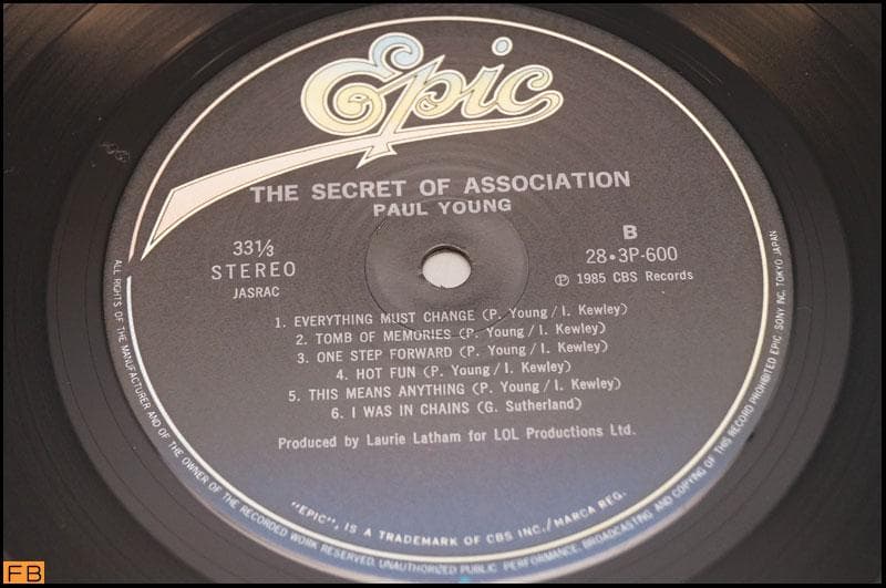 Paul Young - The Secret Of Association LP Japan 1985 Epic 28-3P-600 W/ Obi