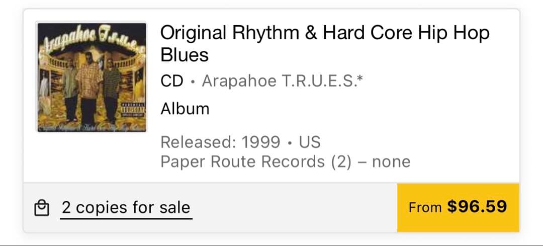 Arapahoe T.R.U.E.S. Original Rhythm & Hard Core Hip Hop Blues CD 1999 G-Rap