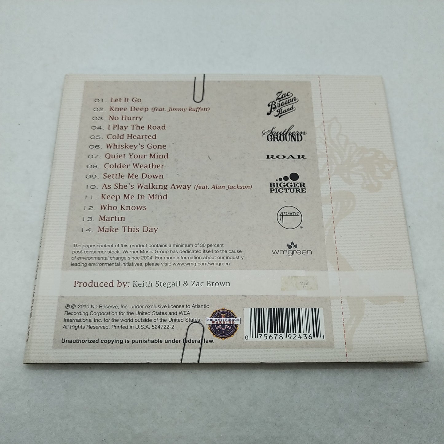 Zac Brown Band "You Get What You Give" CD, paper sleeve, used