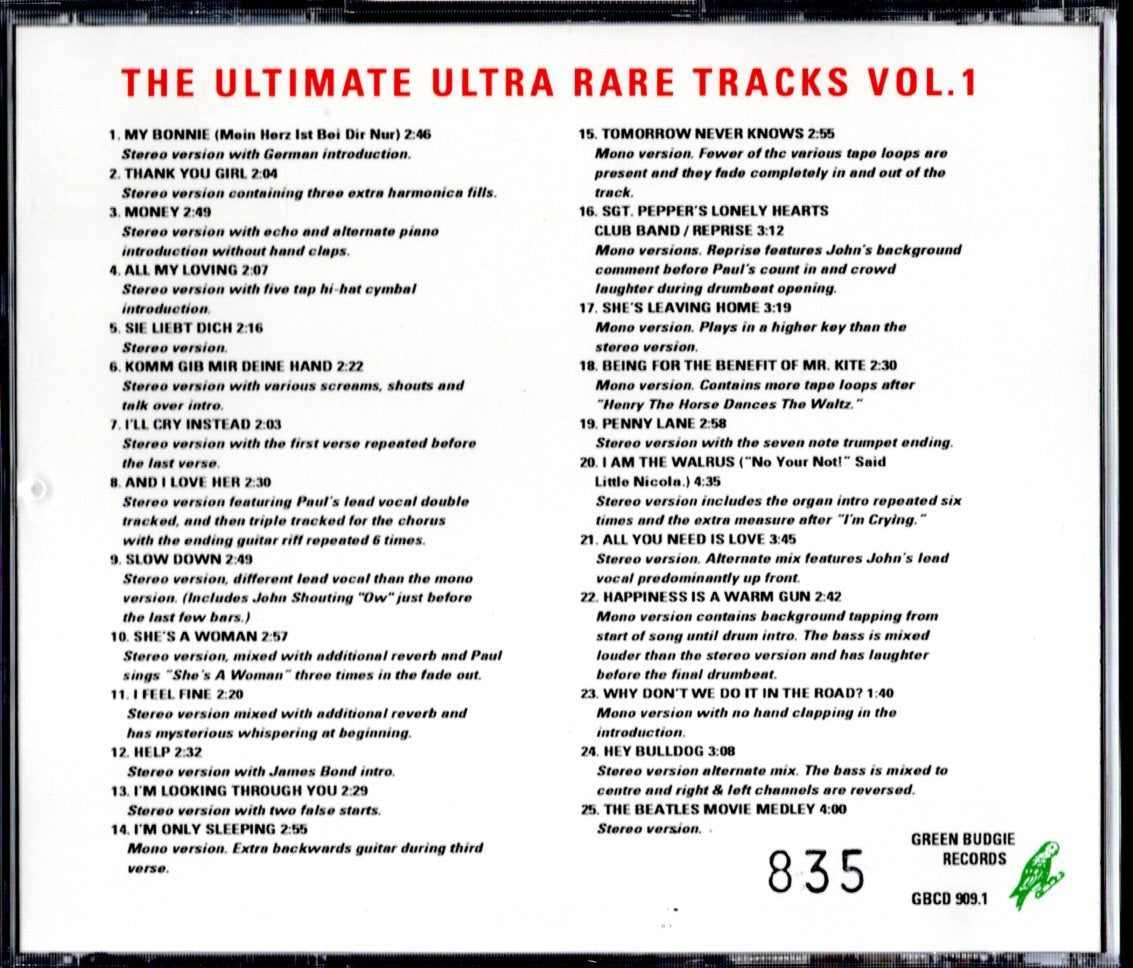 The Beatles CD ULTIMATE ULTRA RARE TRACKS VOL.1 Limited NO. 1993 UK made | Japansoundstore