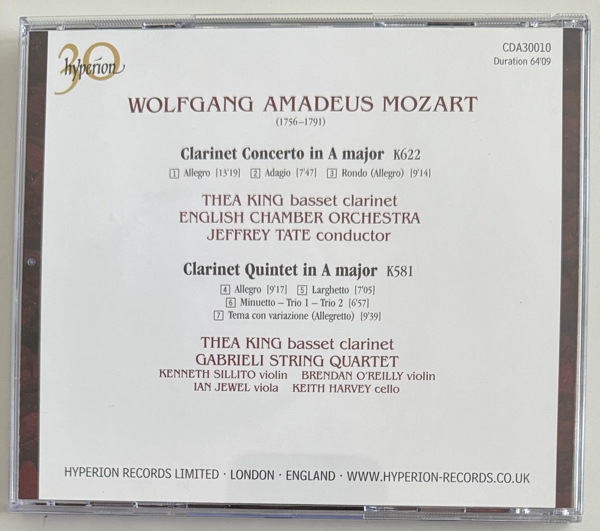 Mozart Clarinet Concerto & Quintet Shea King Jeffrey Tate English Chamber CD Use | Japansoundstore
