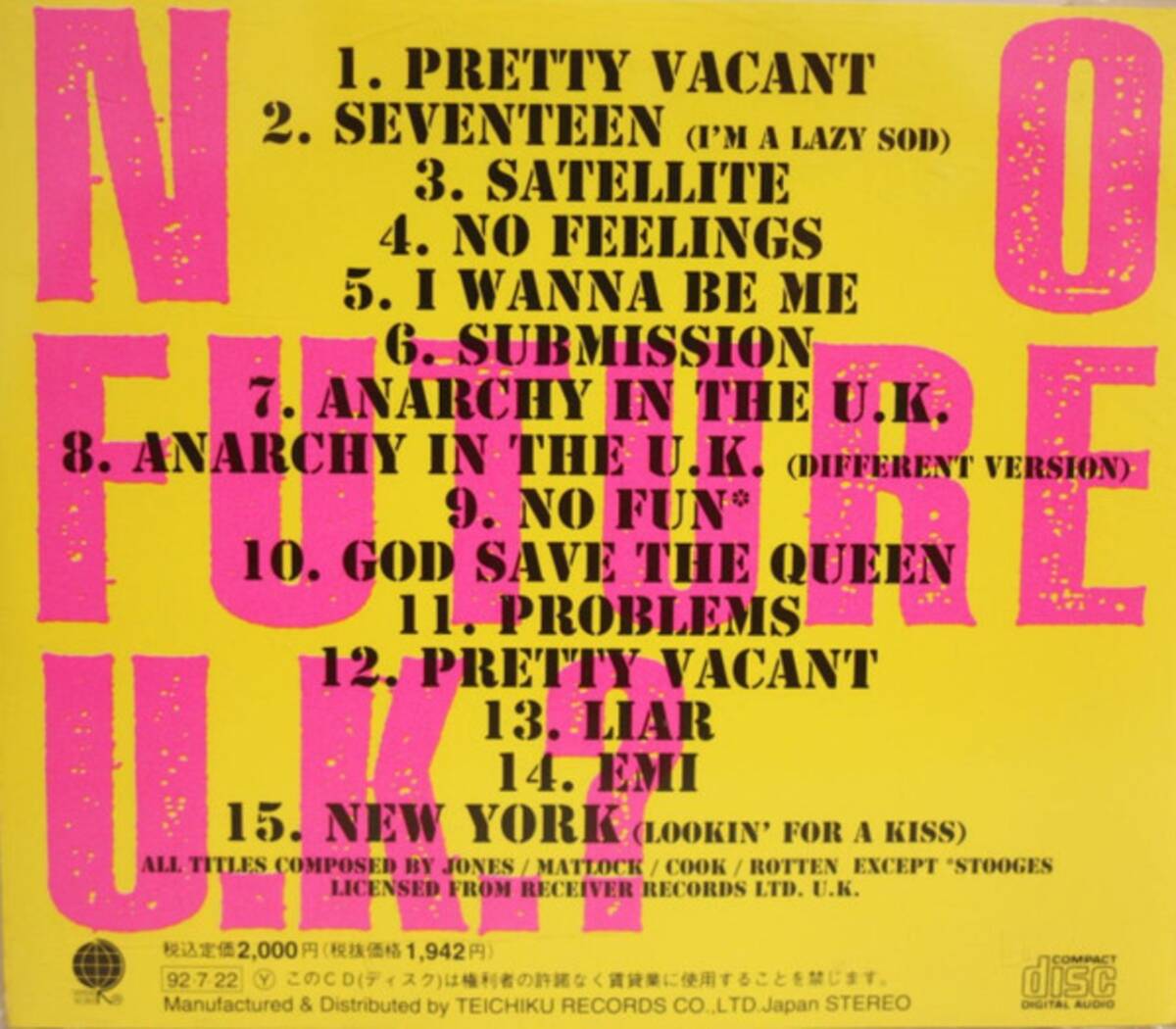 Sex Pistols CD There's No Tomorrow Limited Edition UK Punk Rock Used Good | Japansoundstore
