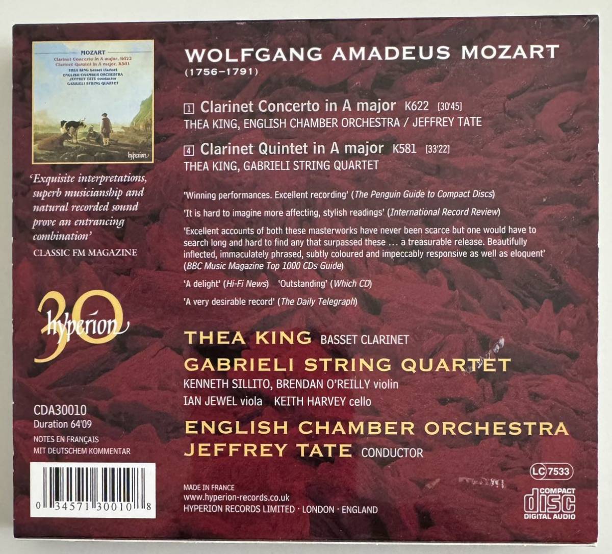Mozart Clarinet Concerto & Quintet Shea King Jeffrey Tate English Chamber CD Use | Japansoundstore