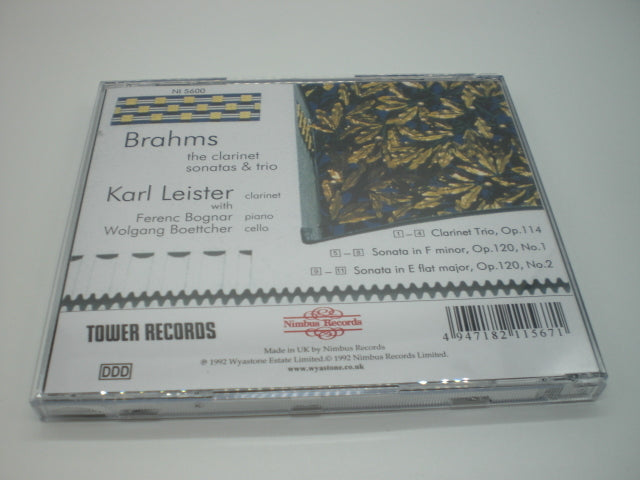 Brahms Clarinet Trio & Sonatas Karl Leister 1992 British Tower Records Used | Japansoundstore