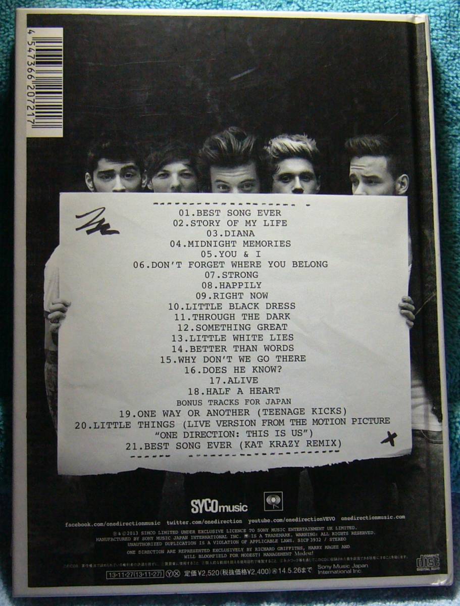 One Direction Midnight Memories Limited Edition CD with Obi Used | Japansoundstore