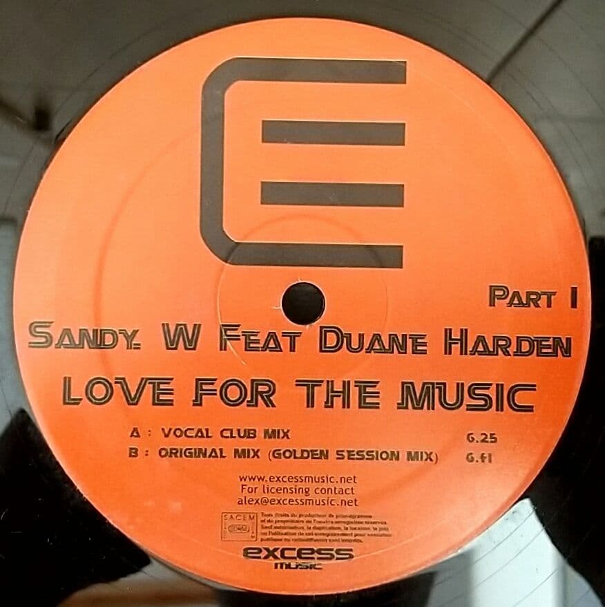 Sandy W Featuring Duane Harden Love For The Music 12" House Vinyl Record