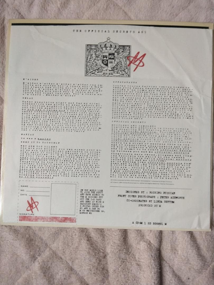 M (Robin Scott) The Official Secrets Act Vinyl LP Sire 1980 US Pressing