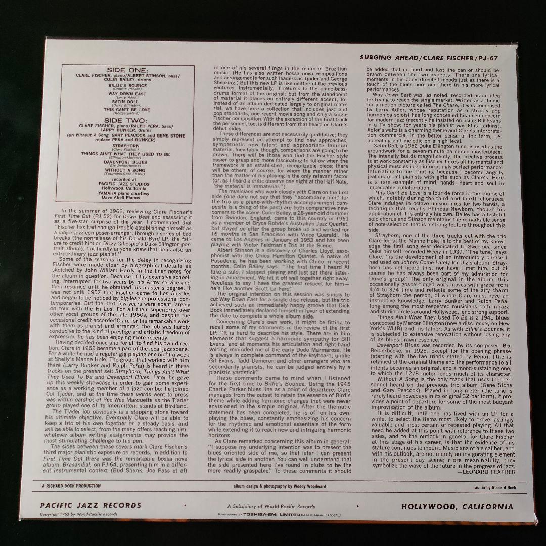 Clare Fischer - Surging Ahead LP Japan Mono Reissue Jazz Piano Trio Obi