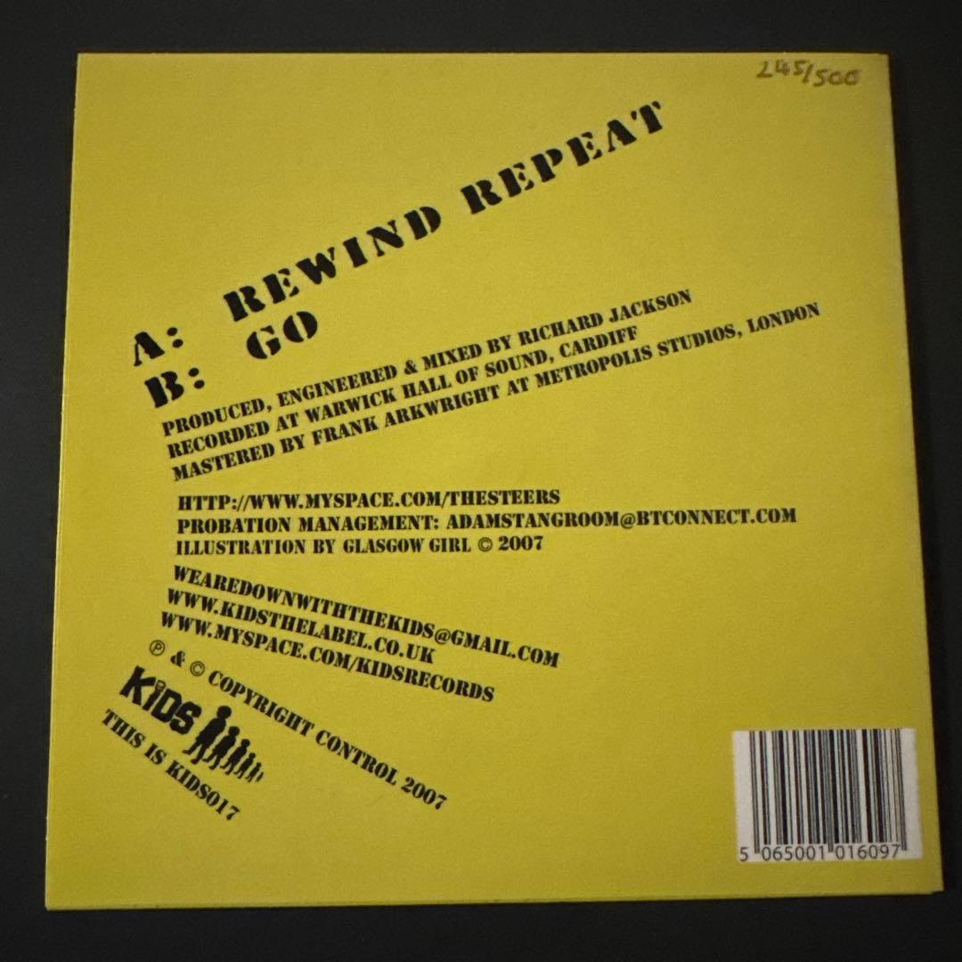 THE STEERS Rewind Repeat 7" Single 2007 UK Indie Rock Vinyl Record KIDS017