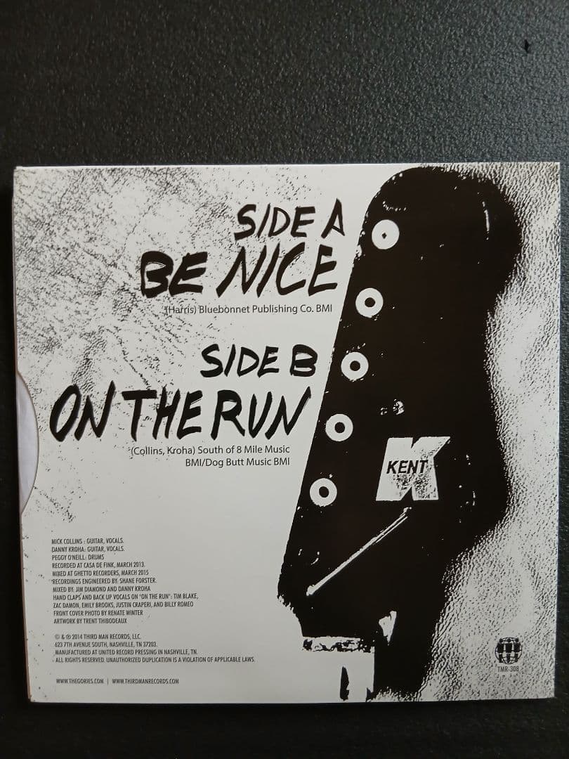The Gories - Be Nice / On The Run 7" Single Third Man Records Garage Punk