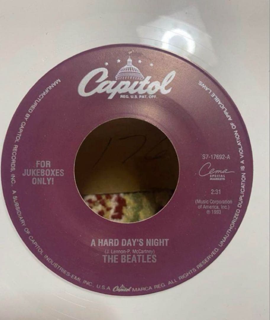 The Beatles A Hard Day's Night White Vinyl 7" Single Capitol Jukebox Pressing