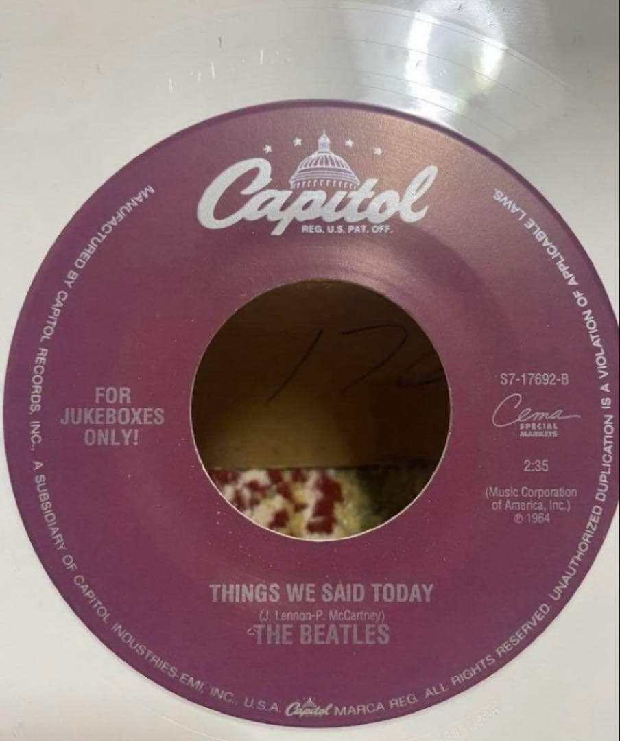 The Beatles A Hard Day's Night White Vinyl 7" Single Capitol Jukebox Pressing