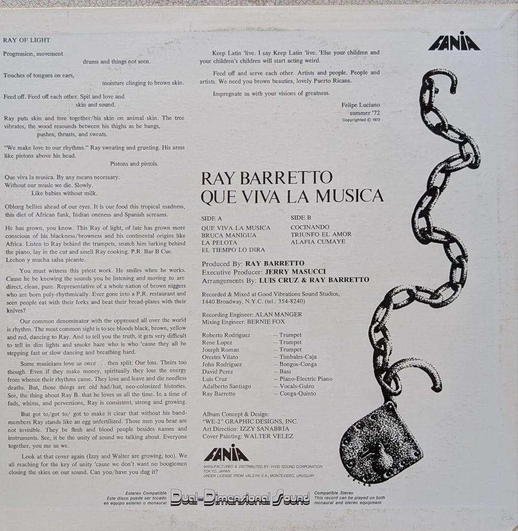 Ray Barretto Que Viva La Musica LP Jazz Salsa 1980s Used Record Japan Import | Japansoundstore