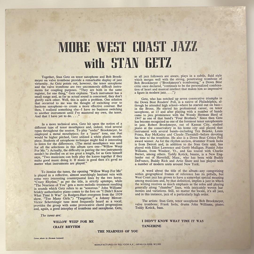 Stan Getz More West Coast Jazz LP Verve Japan 1982 NM Jazz Record | Japansoundstore