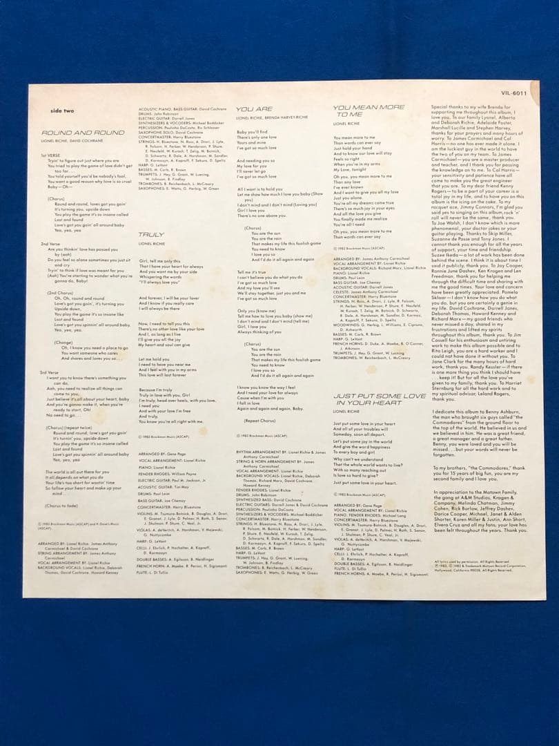 Lionel Richie - Lionel Richie Japan LP 1982 Motown VIL-6011 with Obi Lyric Sheet