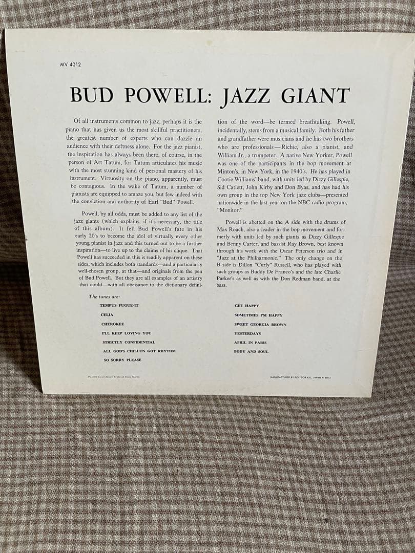 Bud Powell - Jazz Giant LP Japan Verve MV 4012 Mono Vinyl Record with Obi