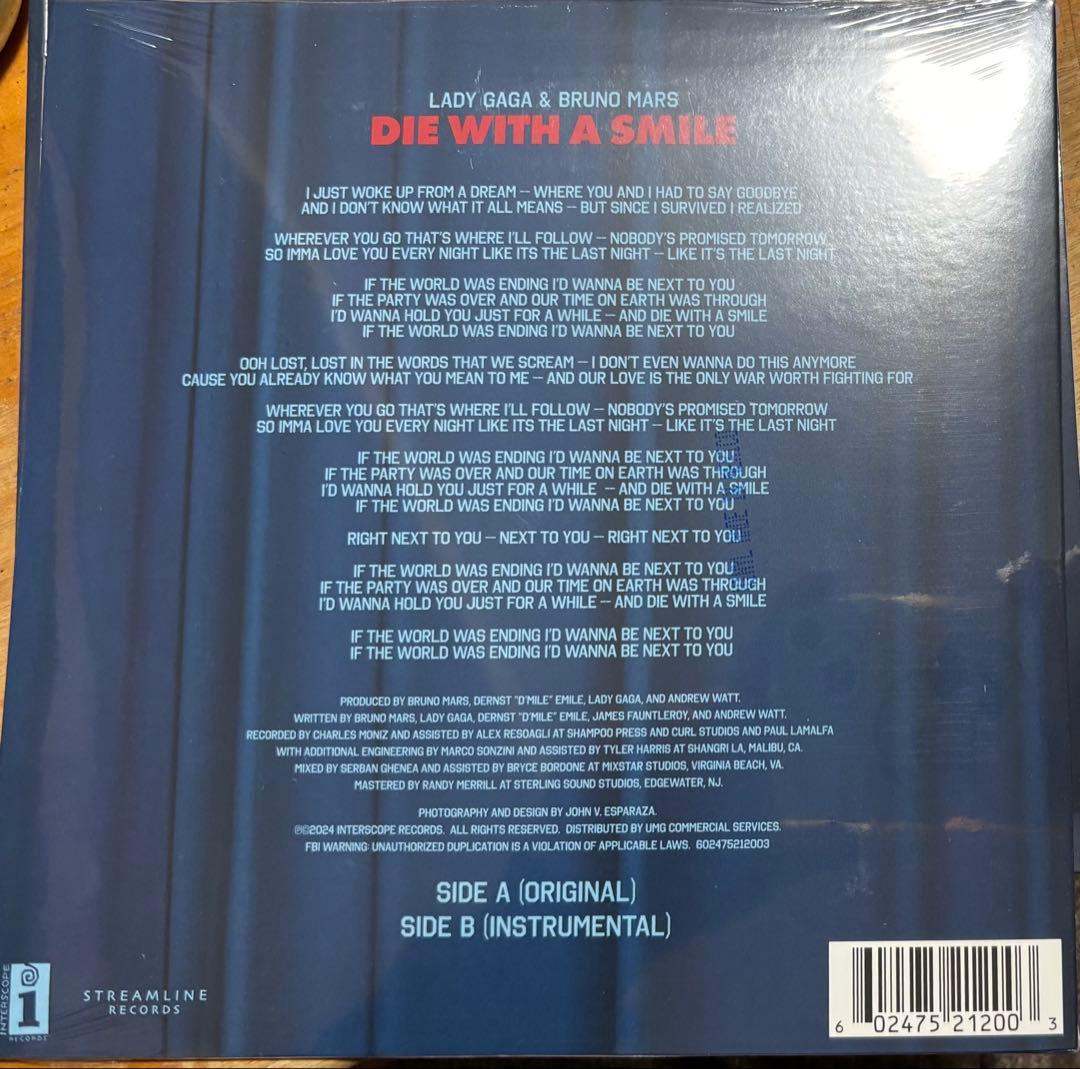 Lady Gaga & Bruno Mars Die With A Smile LP Original Incl. Instrumental, | Japansoundstore