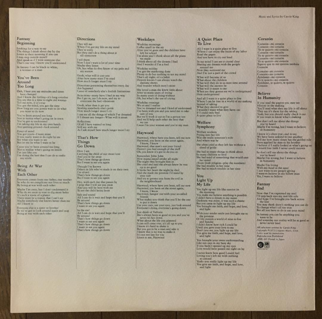 Carole King Fantasy LP Japan Pressing 1973 Soul Jazz Vinyl Record Insert