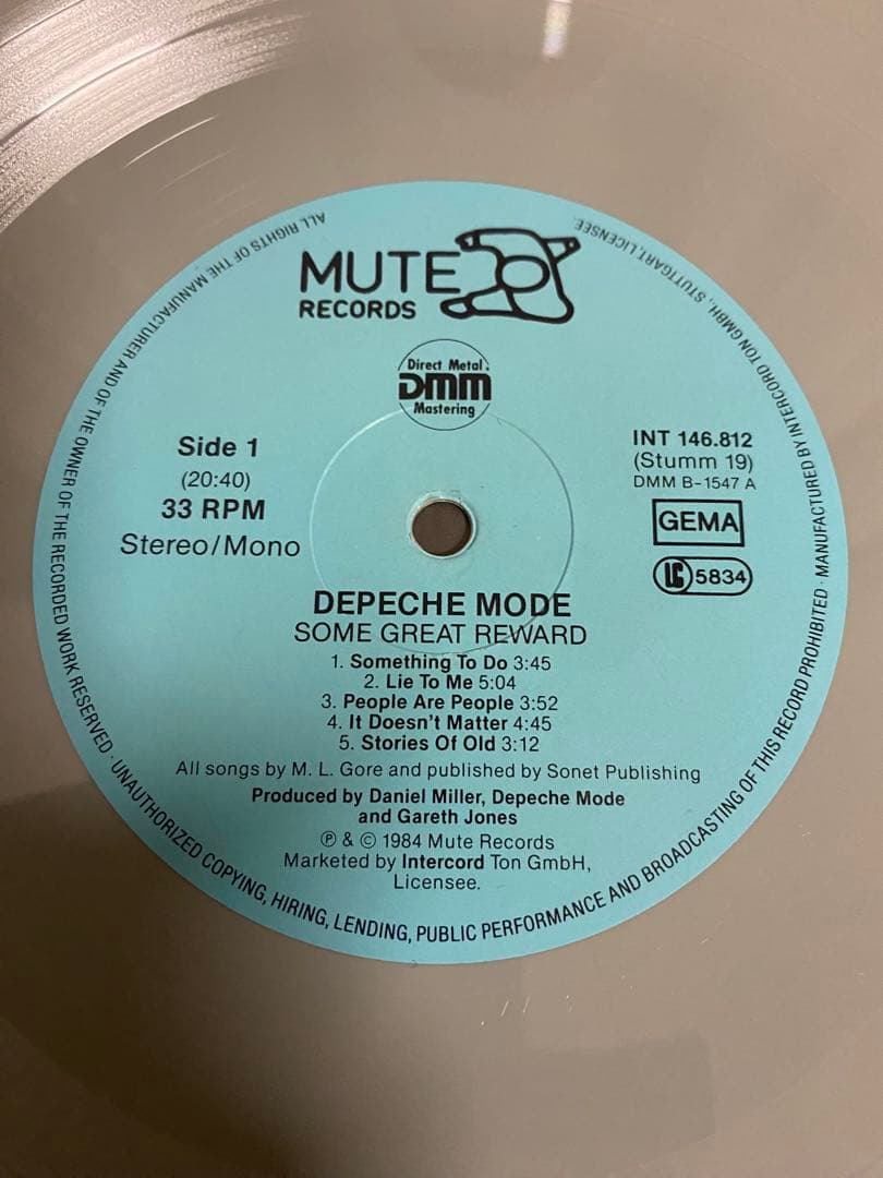 Depeche Mode Some Great Reward LP Grey Color Vinyl Import West Germany 1984