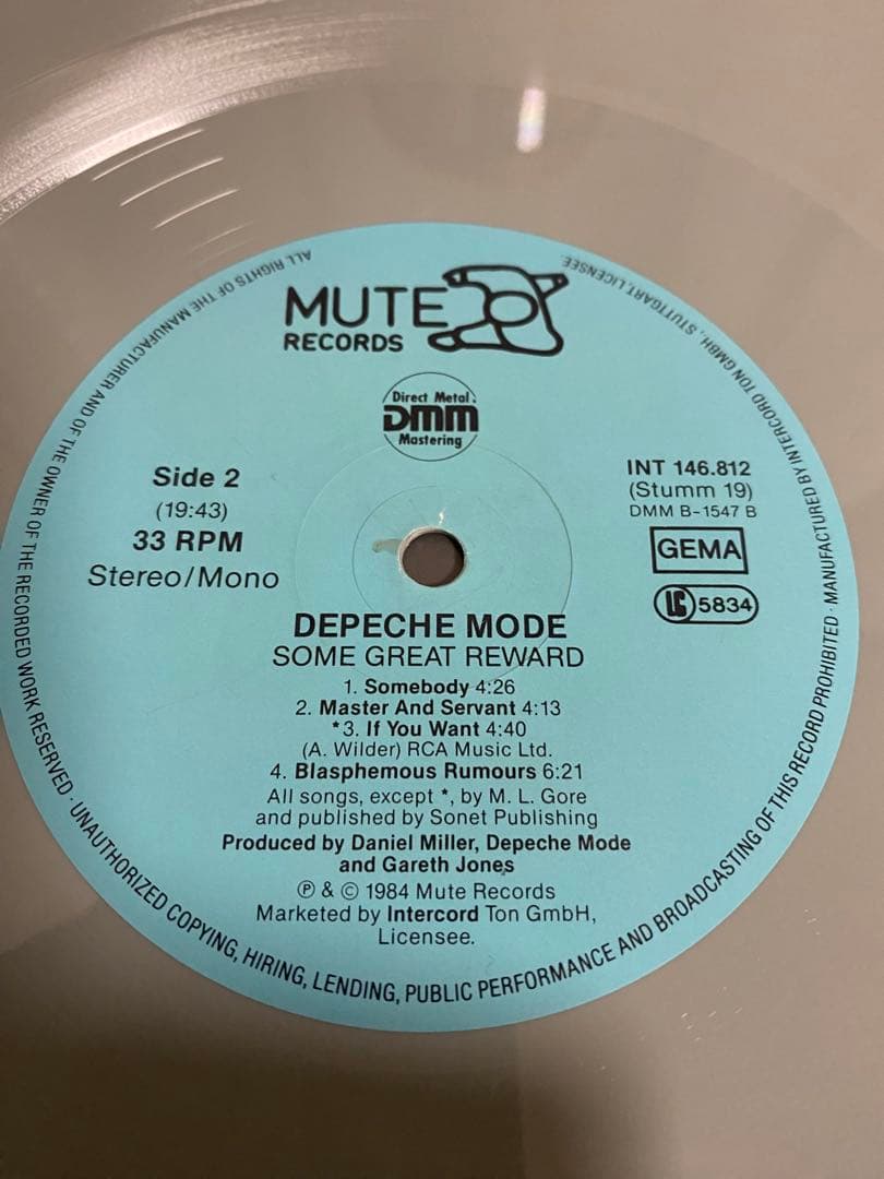 Depeche Mode Some Great Reward LP Grey Color Vinyl Import West Germany 1984