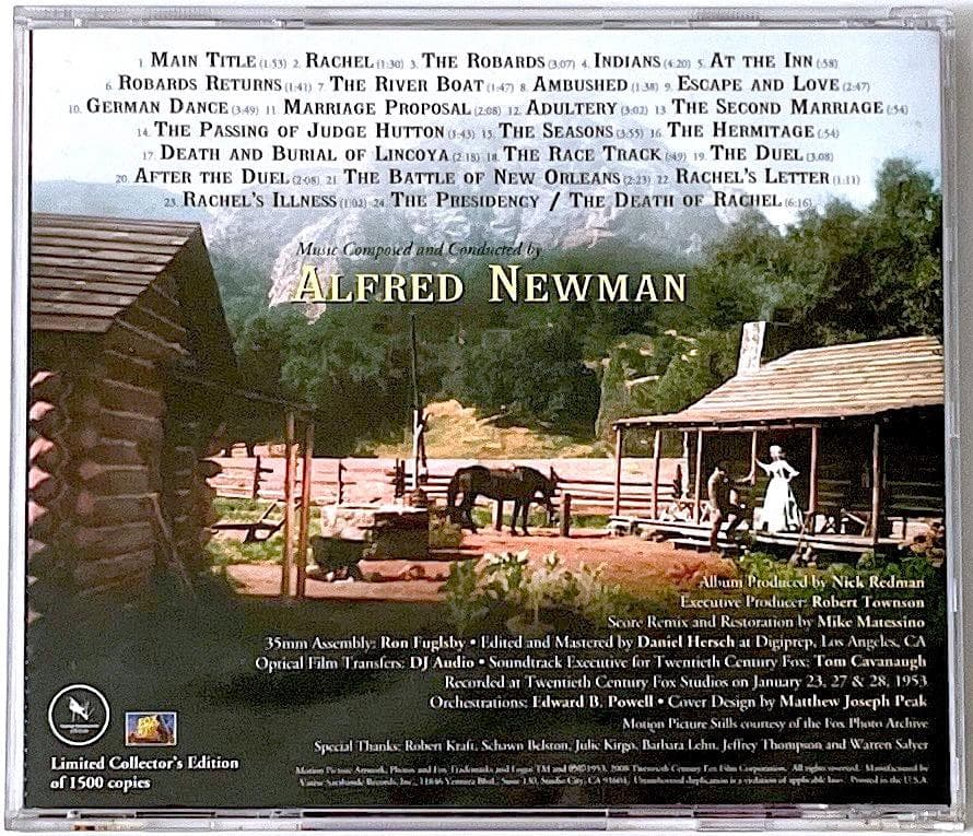 Alfred Newman The President's Lady Soundtrack CD Limited Edition 1500 Copies