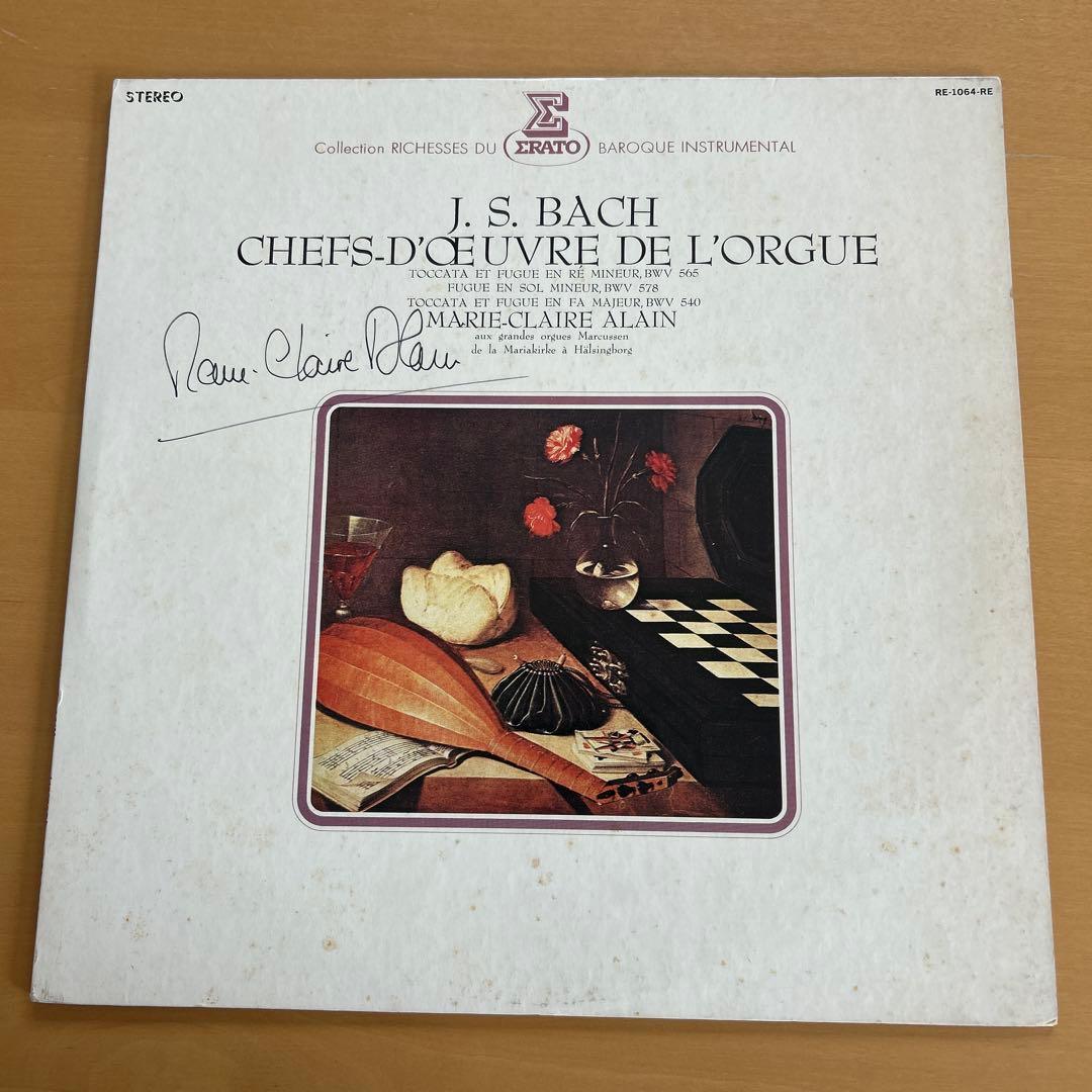 J.S. Bach Marie-Claire Alain Chefs-d'oeuvre de l'orgue LP Erato Japan Signed