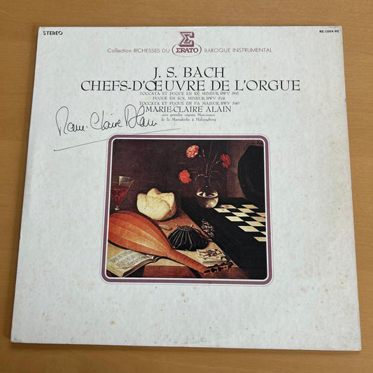 J.S. Bach Marie-Claire Alain Chefs-d'oeuvre de l'orgue LP Erato Japan Signed