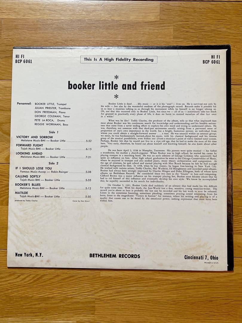 Booker Little And Friend LP 1969 US Mono Pressing Bethlehem Jazz Vinyl