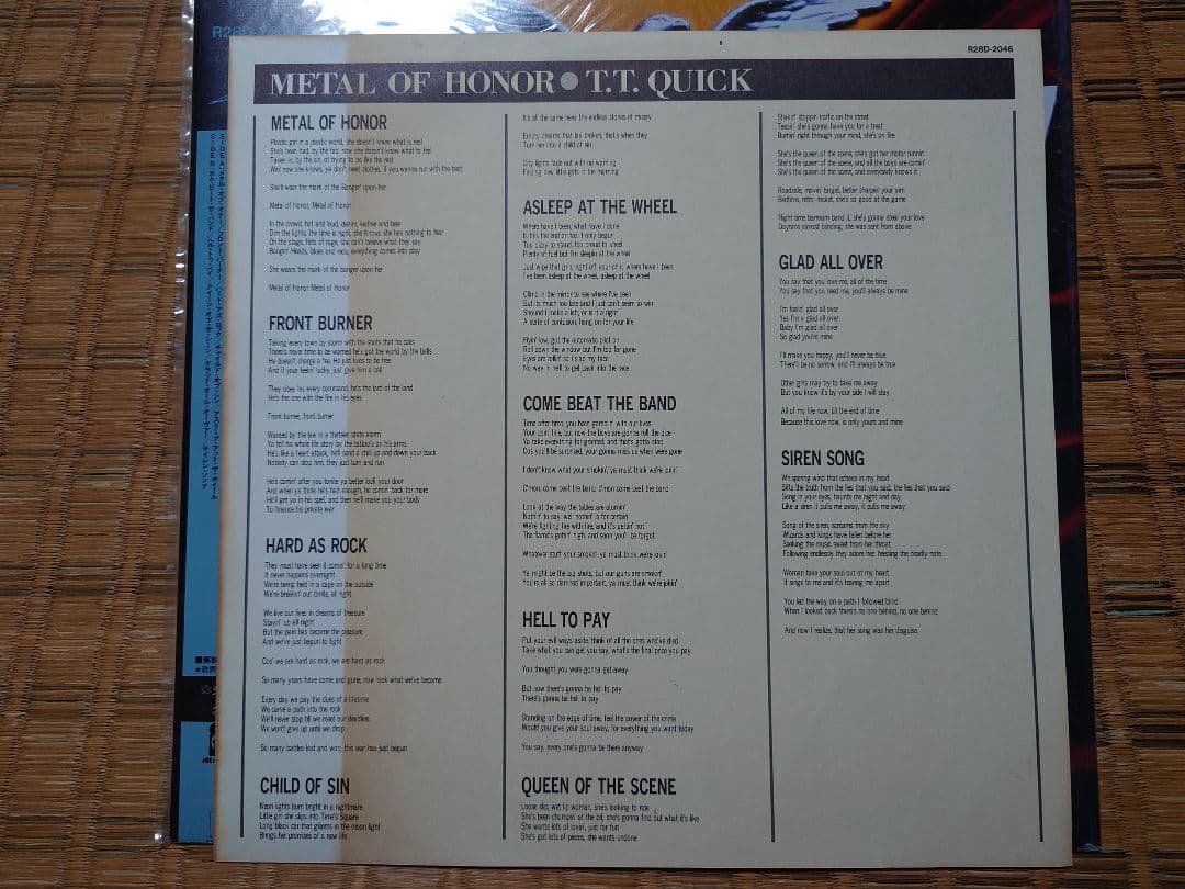 T.T. QUICK - Metal Of Honor LP 1986 Japan Original Pressing W/ OBI Mark Tornillo
