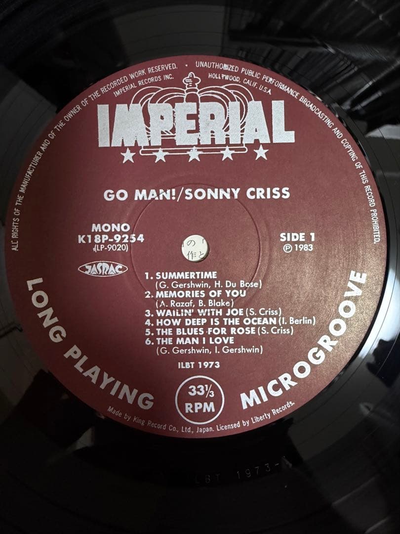 Sonny Criss Go Man! Vinyl LP 1983 Japan King Records Imperial With Obi Jazz