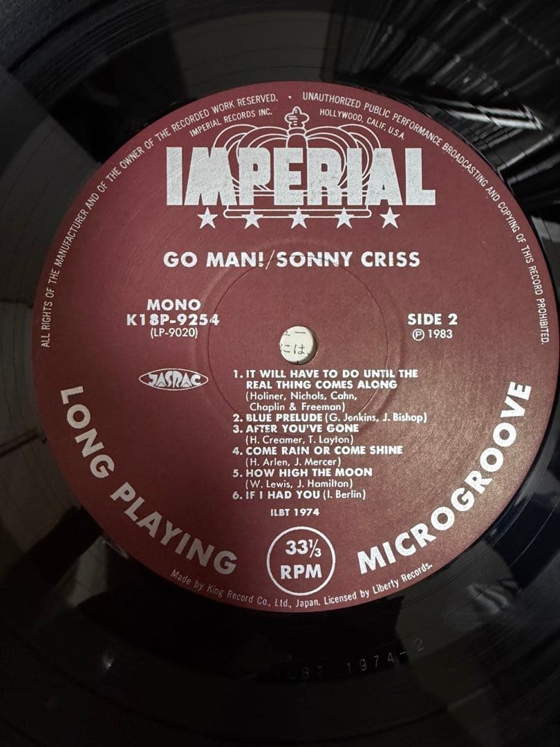Sonny Criss Go Man! Vinyl LP 1983 Japan King Records Imperial With Obi Jazz