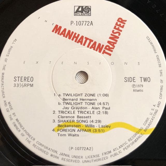 The Manhattan Transfer Extensions LP Japan Atlantic P-10772A Jazz Vocal w/ Obi