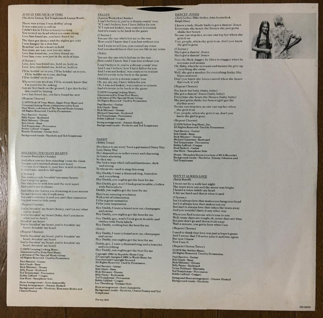Nicolette Larson In The Nick of Time Vinyl LP 1979 AOR Light Mellow