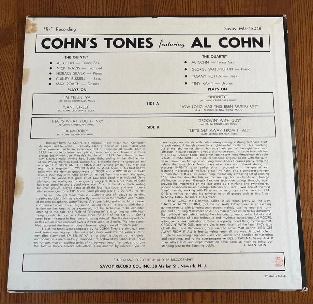 Al Cohn - Cohn's Tones LP Savoy MG12048 Jazz Vinyl US Original
