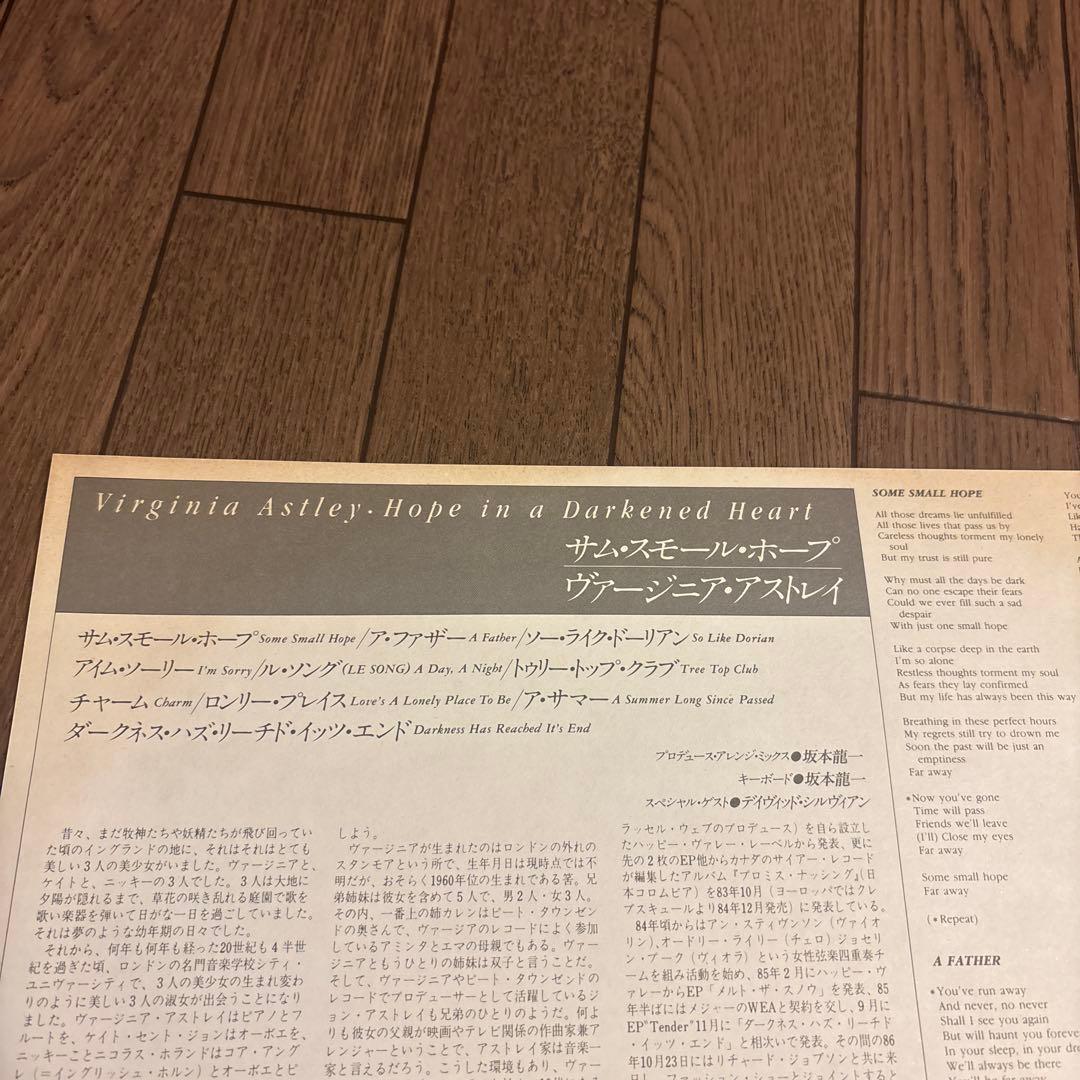 Virginia Astley - Hope in a Darkened Heart Vinyl LP Japan Obi Ryuichi Sakamoto