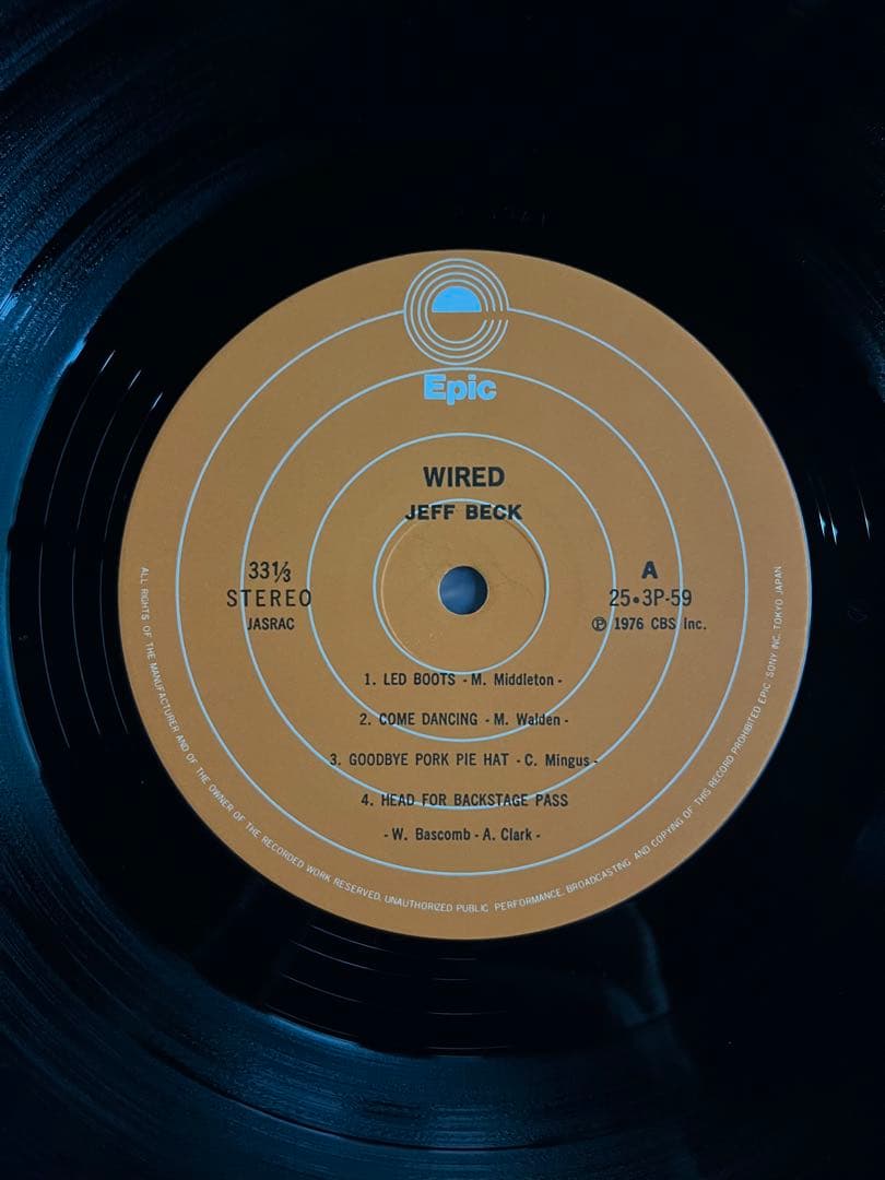 Jeff Beck - Wired LP Japan 1976 Pressing Epic 25-3P-59 Fusion Vinyl Record
