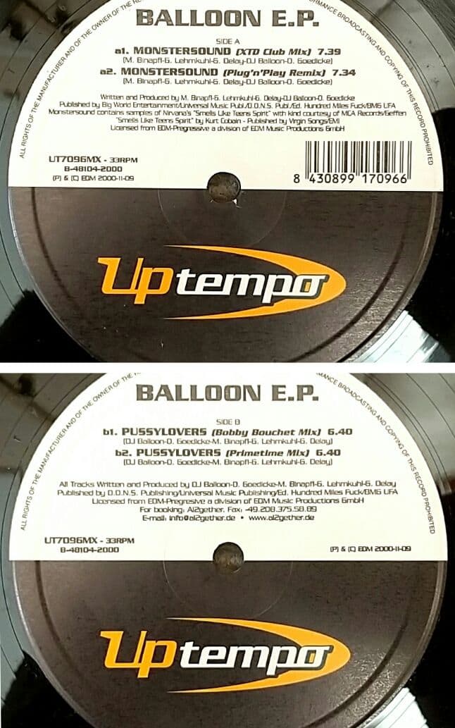 DJ Balloon - E.P. 12" Vinyl (2000) Monstersound / Pussylovers - UpTempo