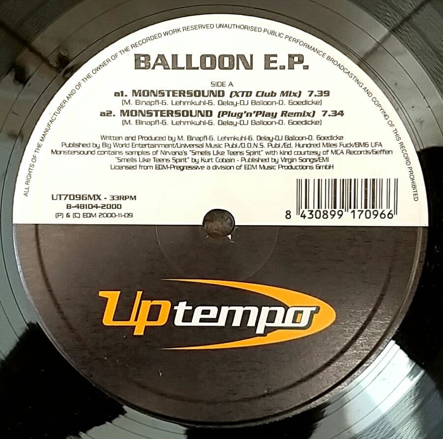 DJ Balloon - E.P. 12" Vinyl (2000) Monstersound / Pussylovers - UpTempo