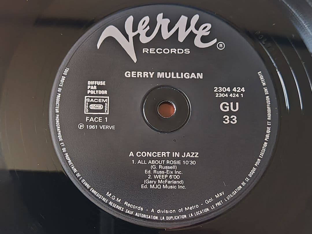 Gerry Mulligan - A Concert In Jazz Vinyl LP 1961 France Verve Jazz Record