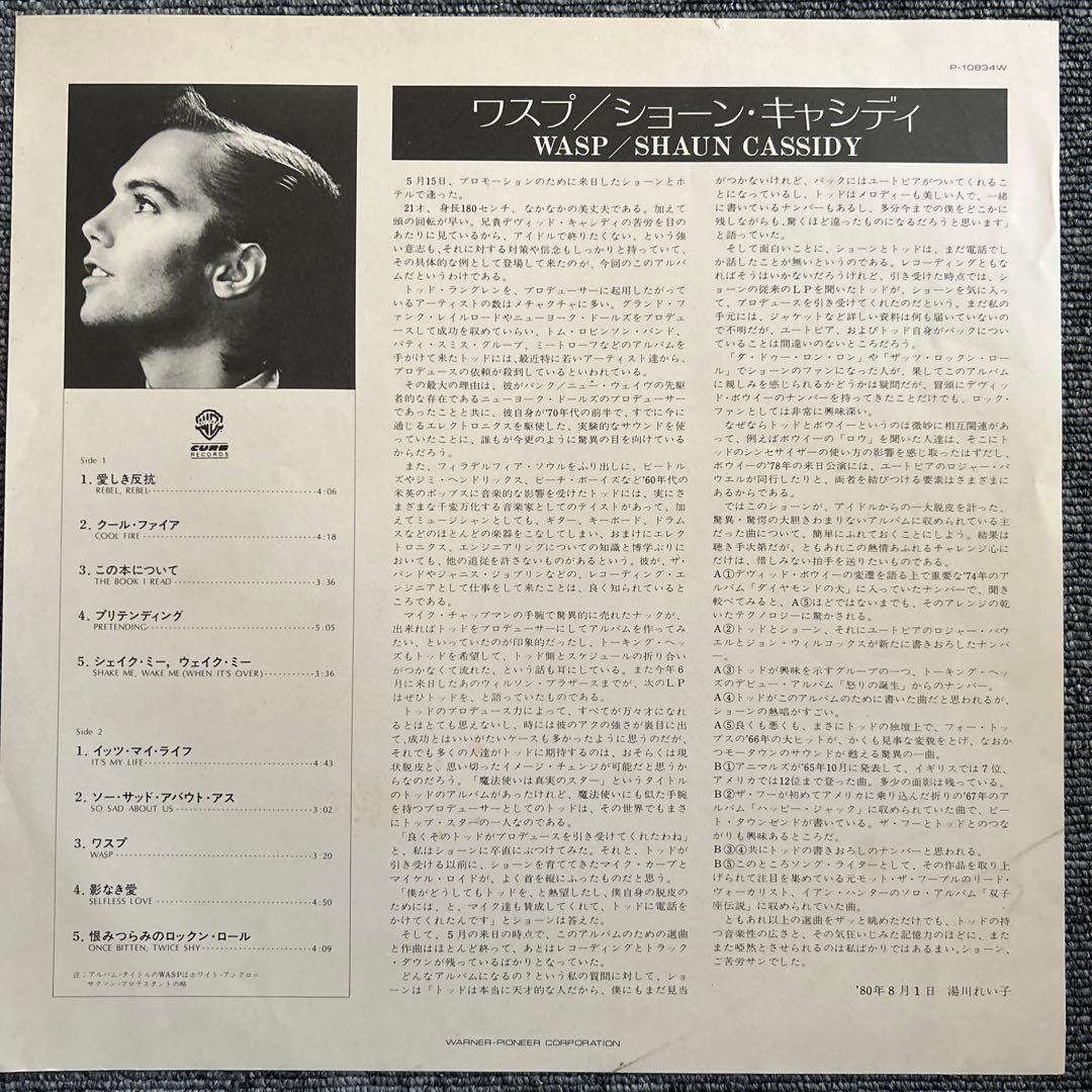 Shaun Cassidy - Wasp LP Vinyl 1980 Japan Todd Rundgren Production w/ Liner