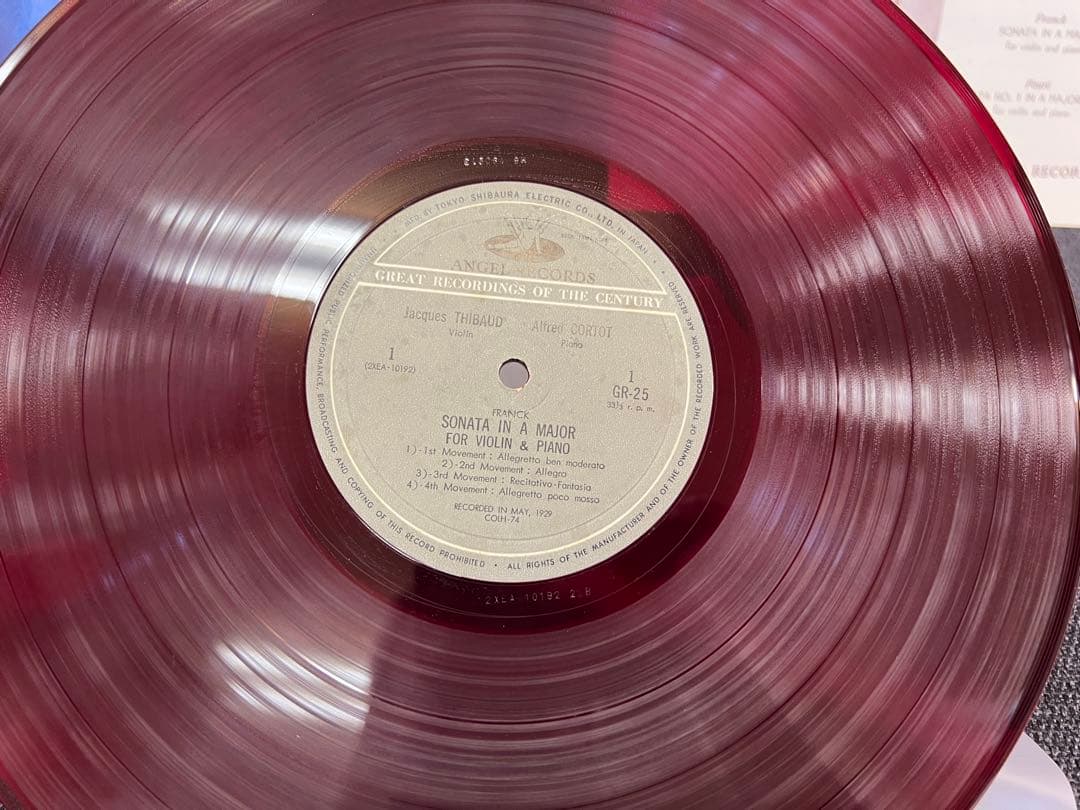 Thibaud & Cortot Franck Fauré Sonata Red Vinyl LP Angel GR-25 Japan Classical