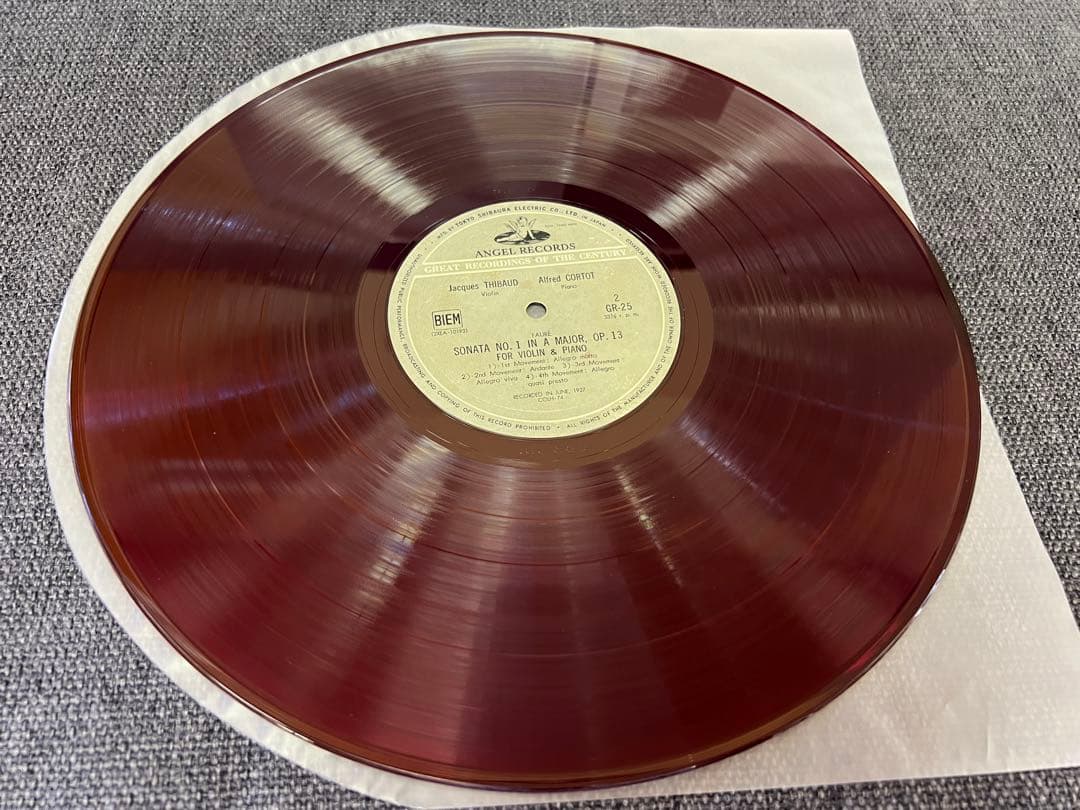 Thibaud & Cortot Franck Fauré Sonata Red Vinyl LP Angel GR-25 Japan Classical