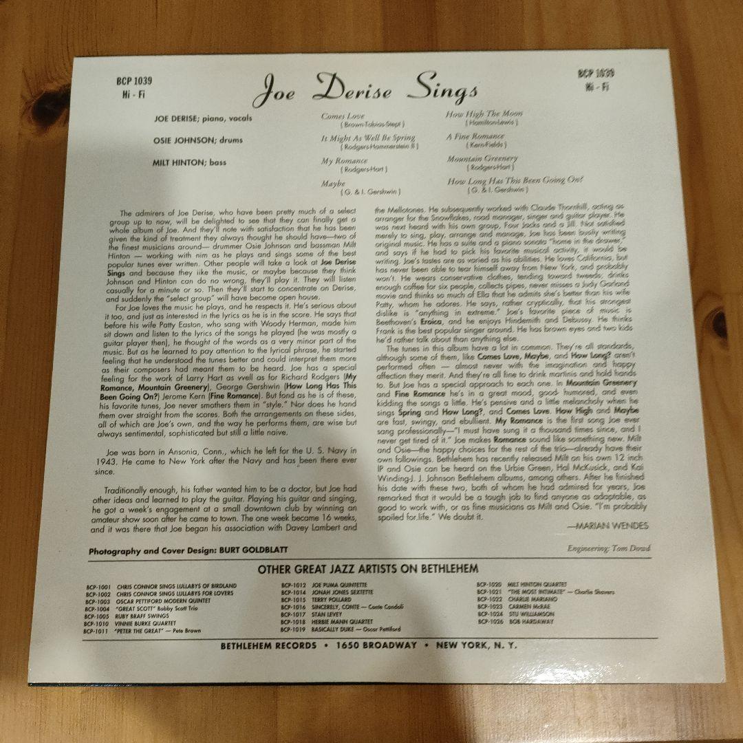 Joe Derise - Joe Derise Sings LP Vinyl Record Bethlehem Jazz