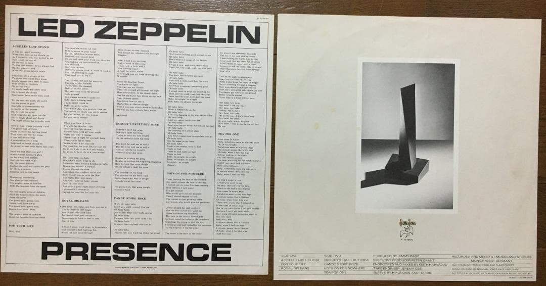 Led Zeppelin - Presence LP Original Japan Pressing Vinyl Record