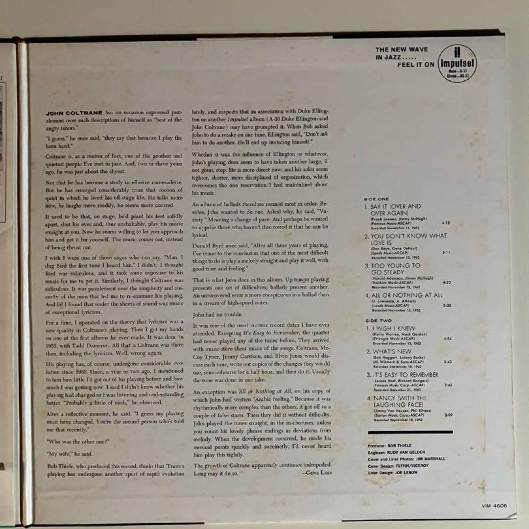John Coltrane Ballads LP Japan Vinyl Record Impulse! Jazz Quartet