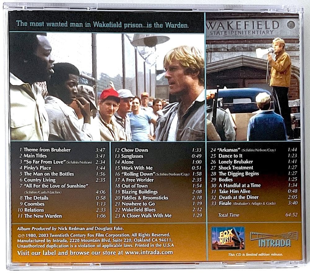 Limited Edition 3000 CD Brubaker Soundtrack Lalo Schifrin Out of Print Used | Japansoundstore
