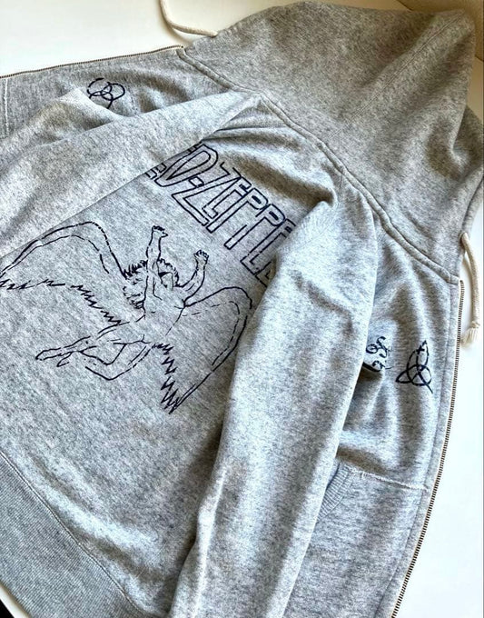 Led Zeppelin Hoodie, US Vintage, Gray, Size M, Zip-Up, Used, Rock Music | Japansoundstore